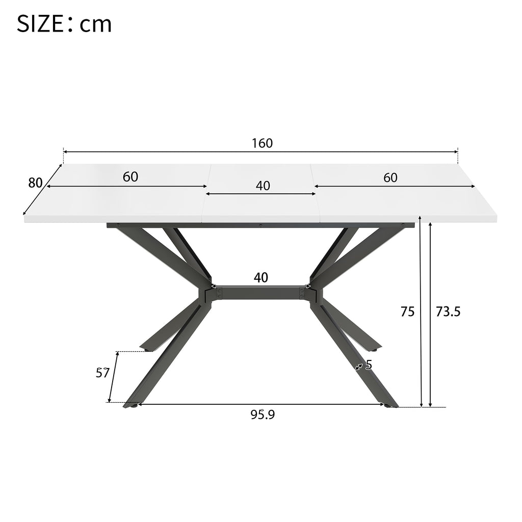MURUL White Expandable Dining Table with Black Metal Legs