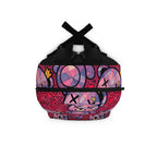 Kawaii Crowned Teddy Backpack - Cute Pink Heart Pattern School Bag