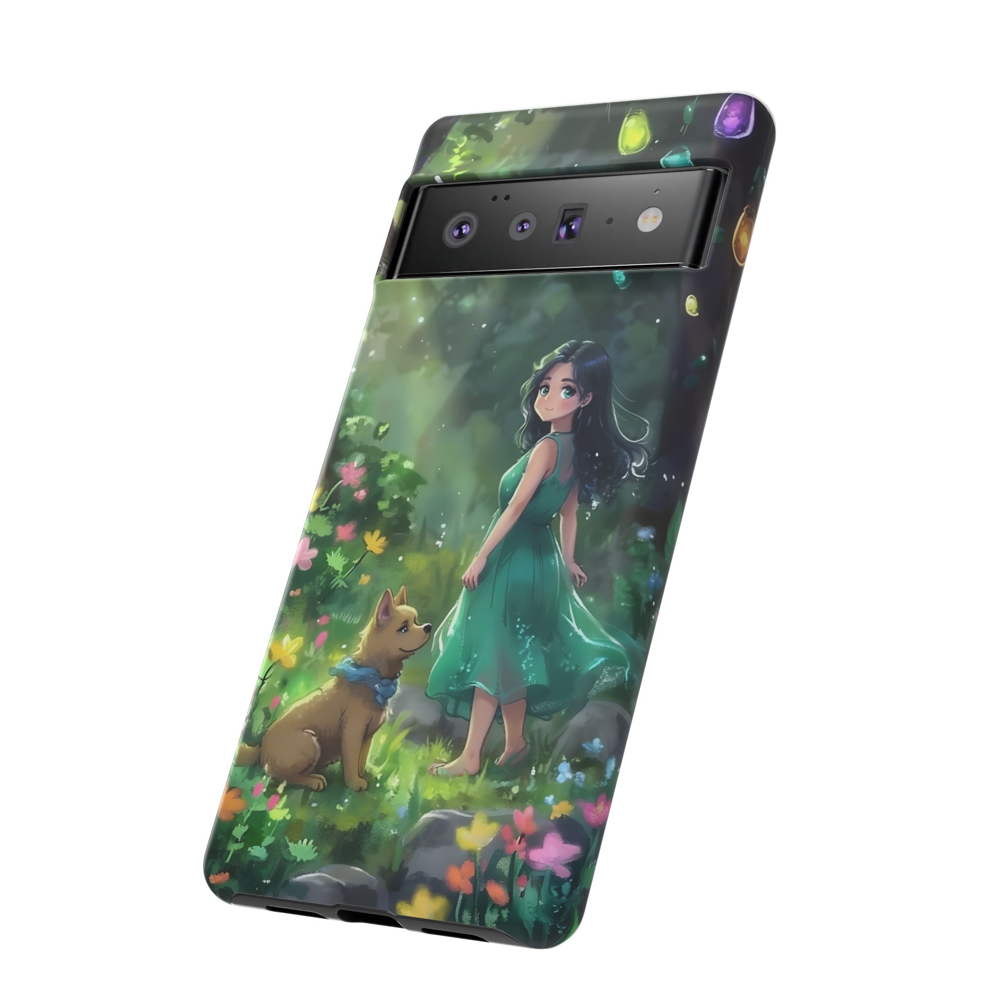 Whimsical Phone Case with Nature and Dog Artwork