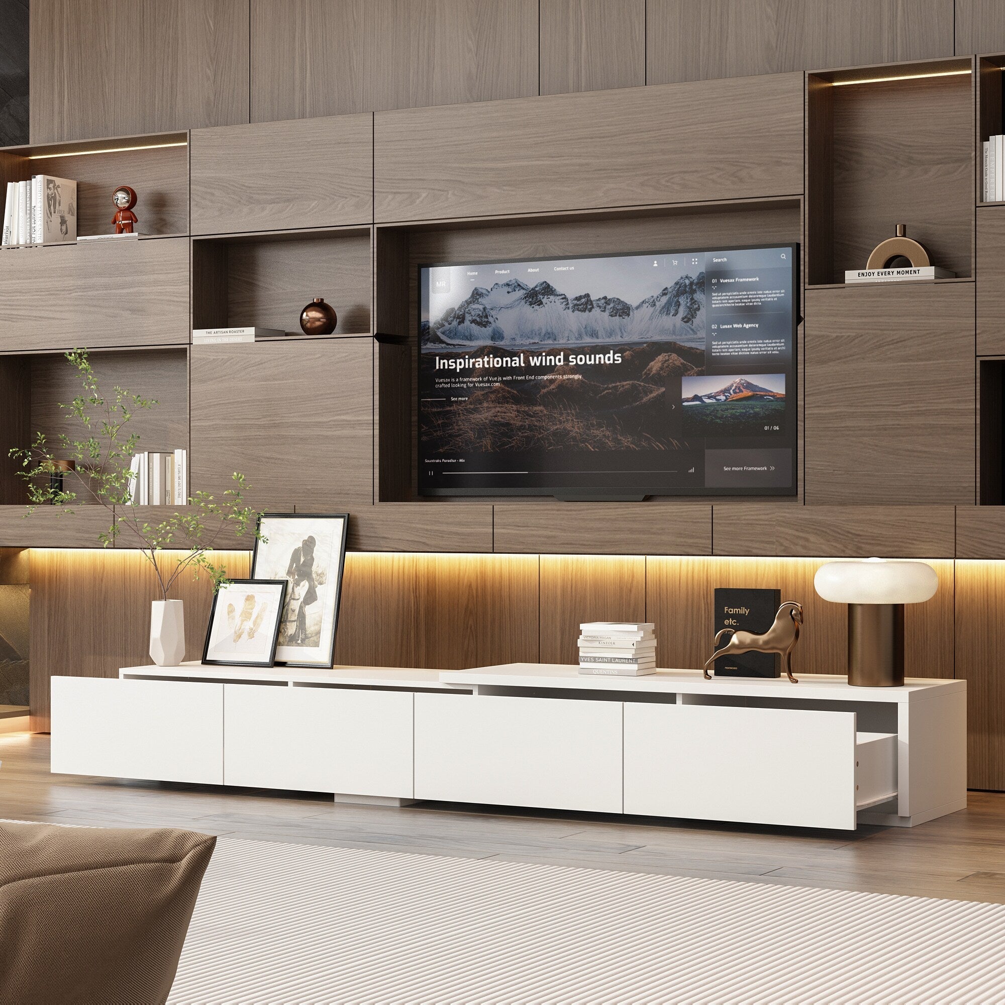 FUFU&GAGA Modern White TV Cabinet with Integrated TV Mount