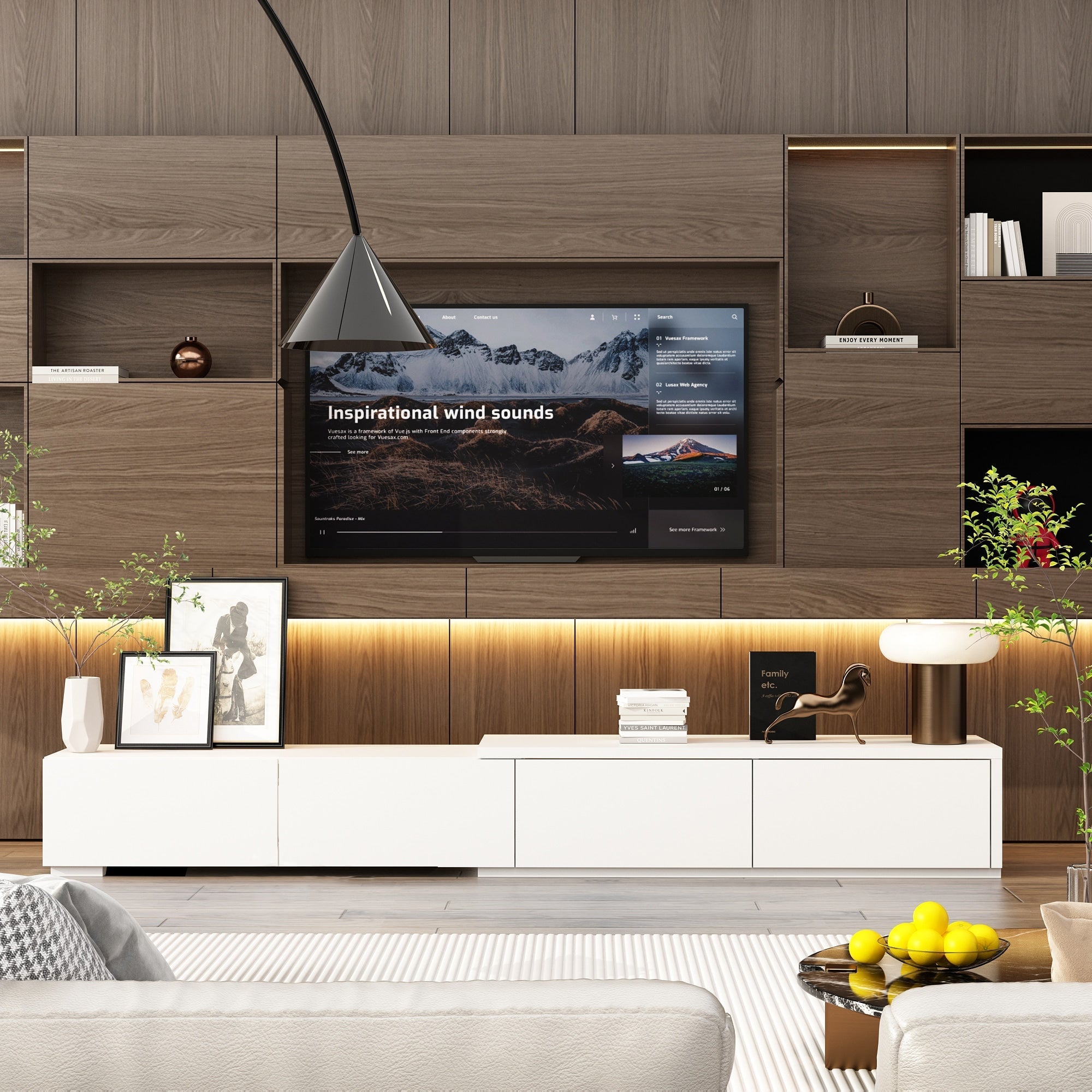 FUFU&GAGA Modern TV Cabinet with Integrated TV Mount - White