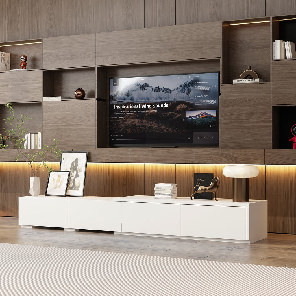 FUFU&GAGA Modern White TV Cabinet with Integrated TV Mount