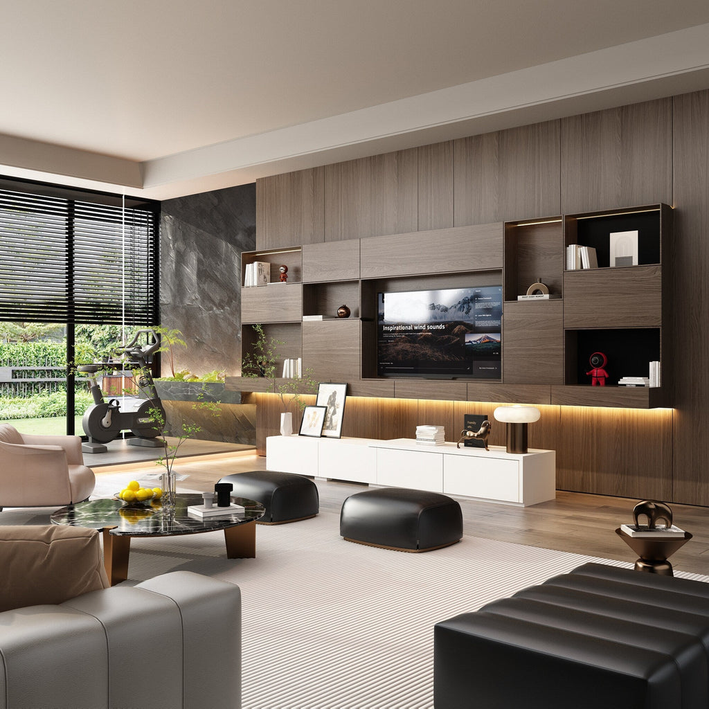 FUFU&GAGA Modern White TV Cabinet with Integrated TV Mount