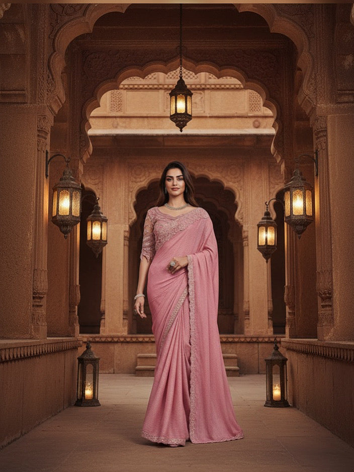 Women’s Chiffon Embellished Saree with Unstitched Blouse Piece – Designer Ethnic Wear