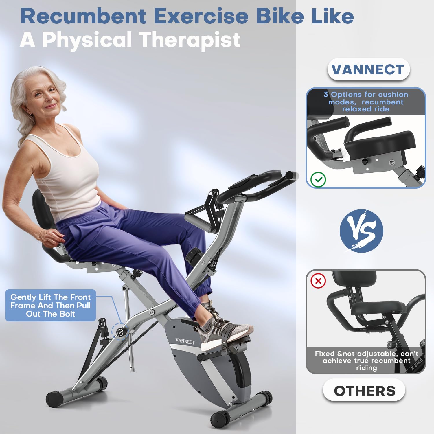Vannect Foldable Exercise Bike with 16 Levels Magnetic Resistance