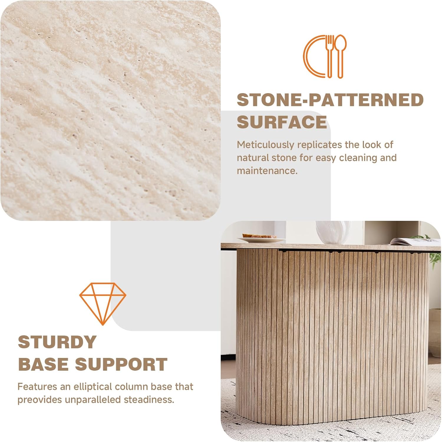 HJhomeheart Rectangular Dining Table - Yellow Travertine