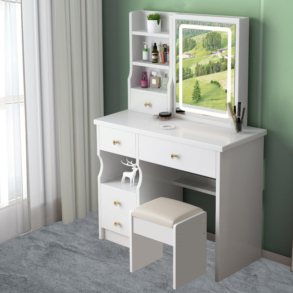 Freeboss T68 Modern Wooden Dressing Table with LED Lighting