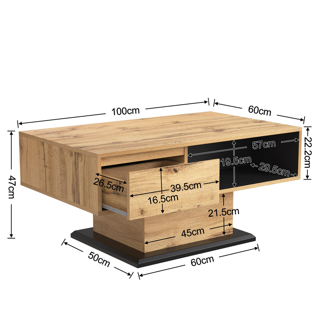 RanRan Wood Grain Coffee Table with Storage