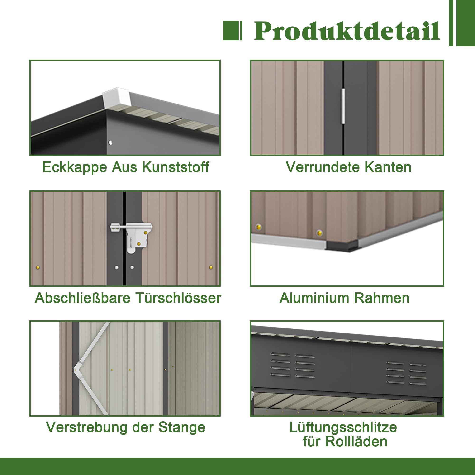 Metal Garden Shed with Sloped Roof and Tool Storage Cabinet