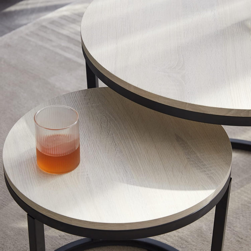Symylife Set of 2 Round Nesting Tables with Wood Top