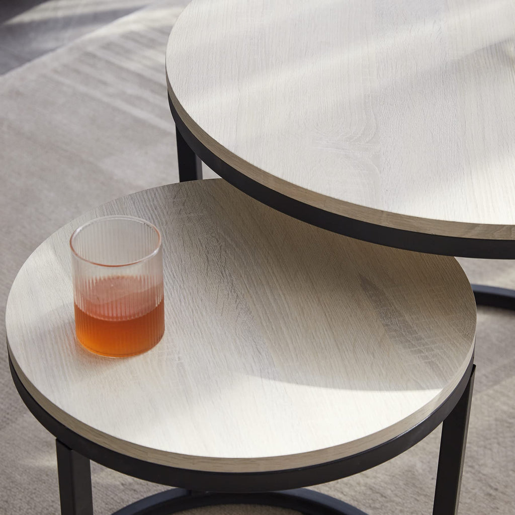 Symylife Modern White Round Nesting Coffee Tables Set