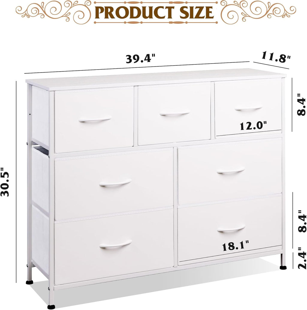 WLIVE Minimalist Fabric 7-Drawer Storage Dresser TV Stand