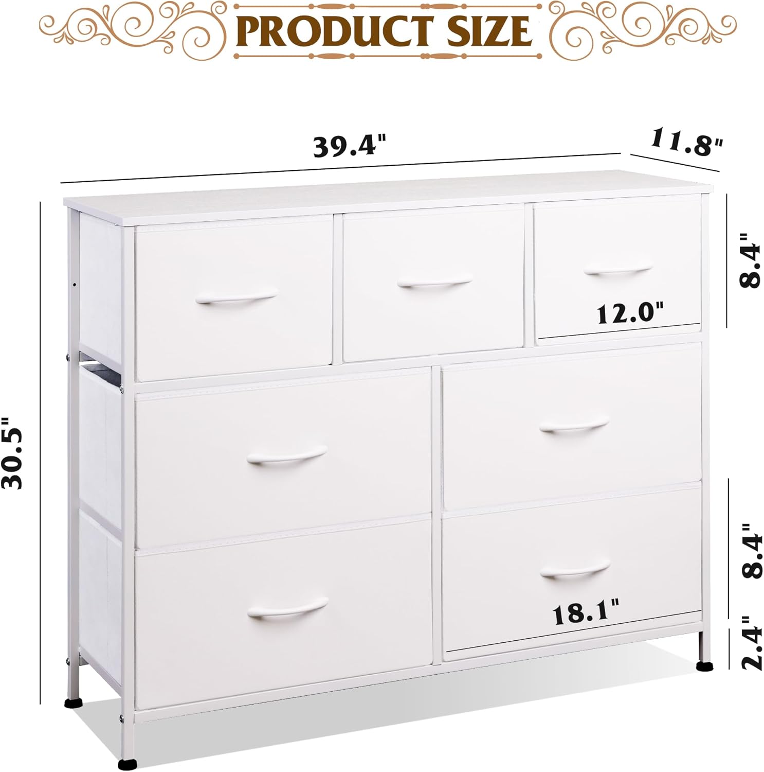 WLIVE Minimalist Fabric 7-Drawer Storage Dresser TV Stand