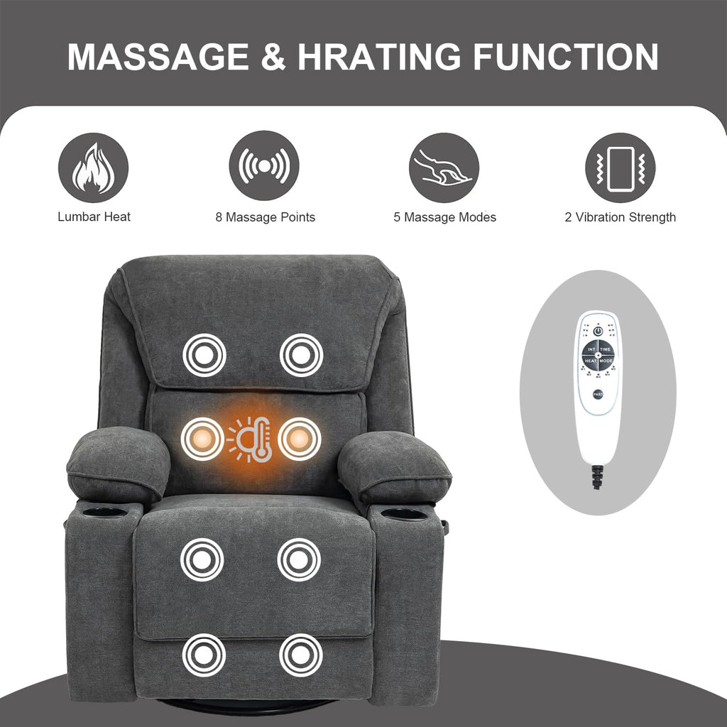 BRTHORY Rocker Recliner Chair with Massage, Heated, 360° Swivel