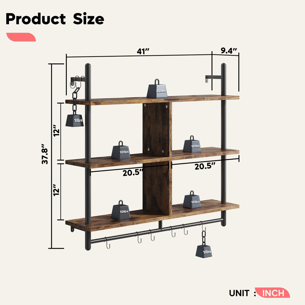 Bestier 3 Tier Industrial Floating Pipe Shelving