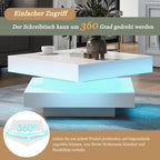 Sweiko White Square Coffee Table with Rotating Top and LED Lighting
