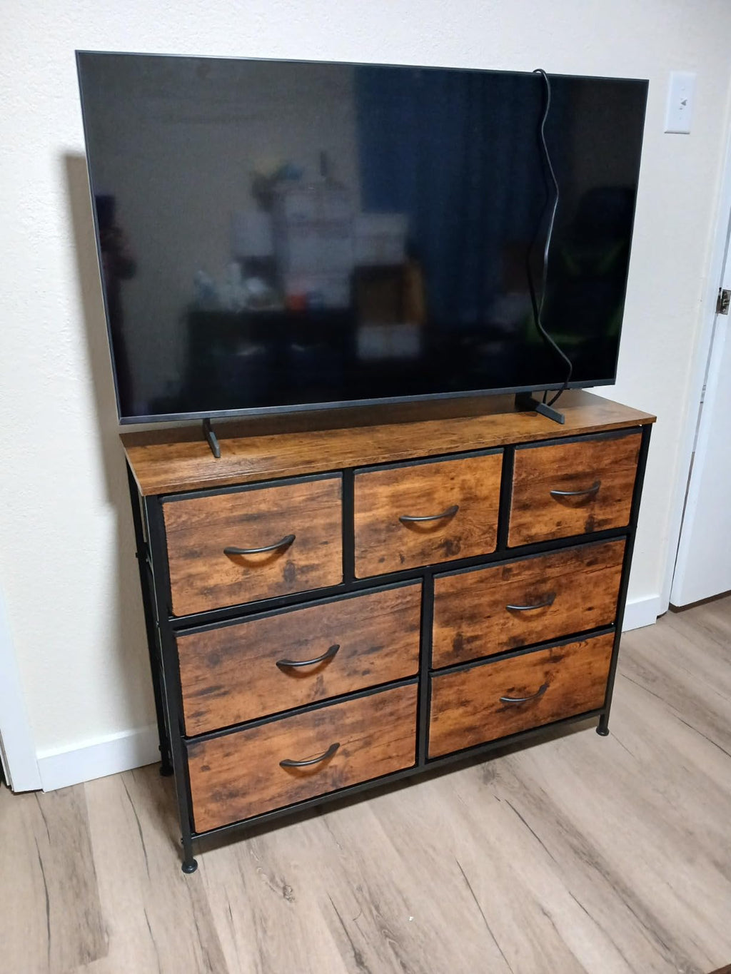 WLIVE 7-Drawer Fabric Dresser TV Stand - White