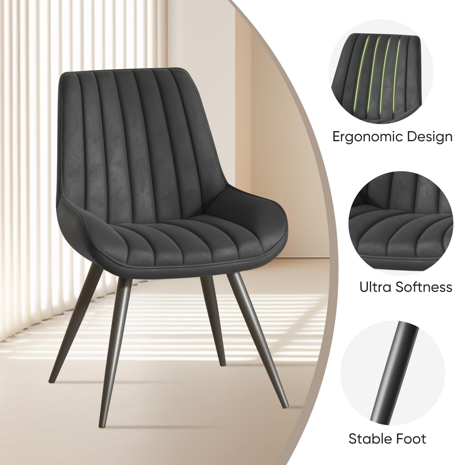 Nalupatio Modern Dining Chairs Set of 2 with Thick Cushions