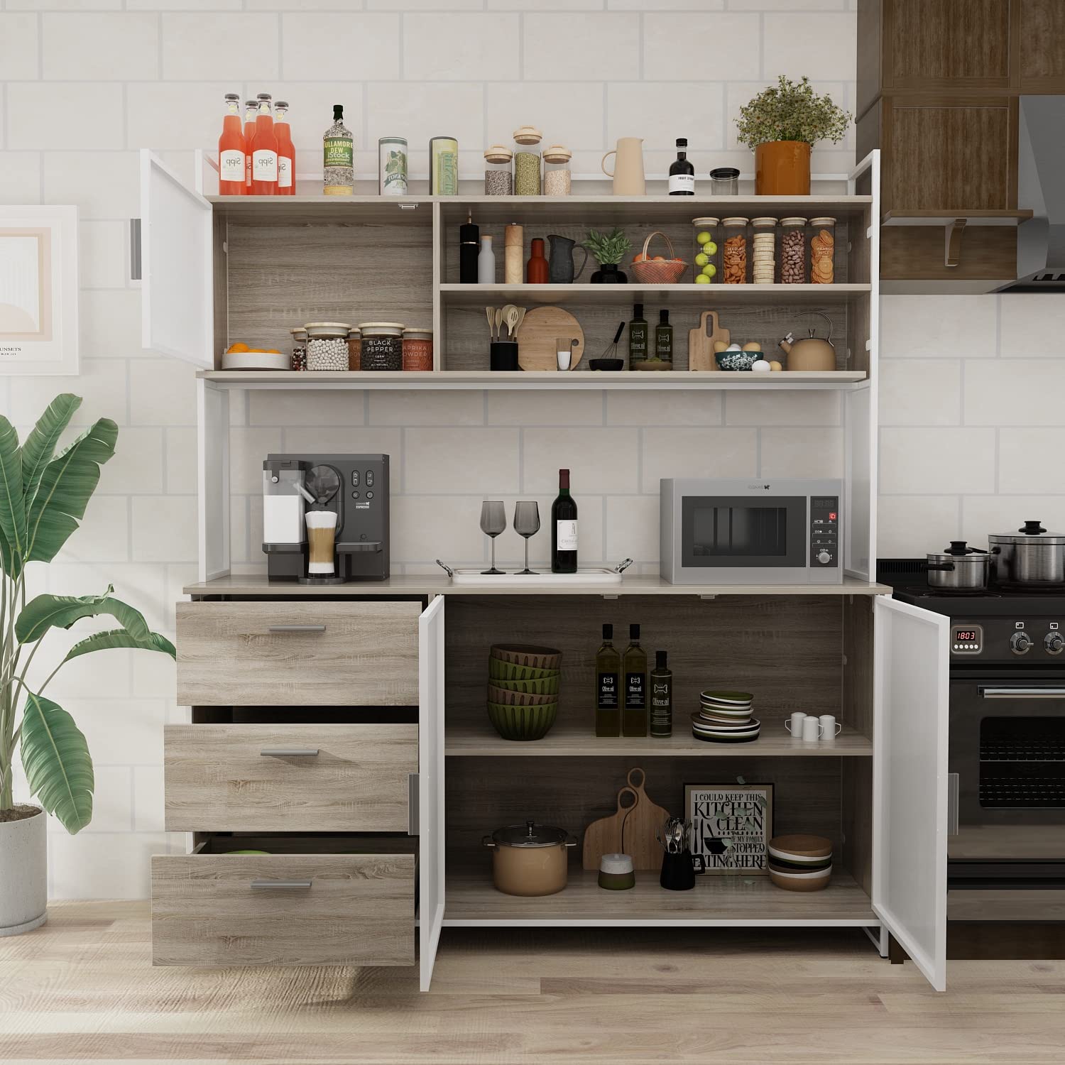 DEZAGCE Industrial Kitchen Sideboard with 3 Doors and Drawers