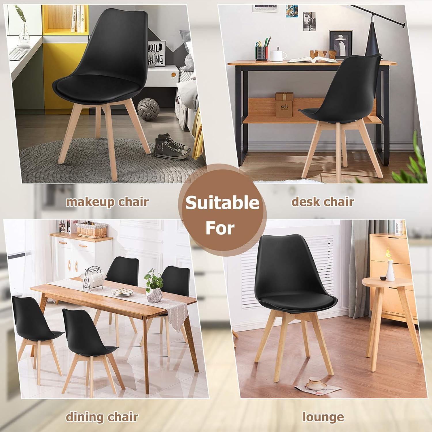Life Interiors 6-Piece Retro Modern Dining Chair Set with Cushioned Pad Seat