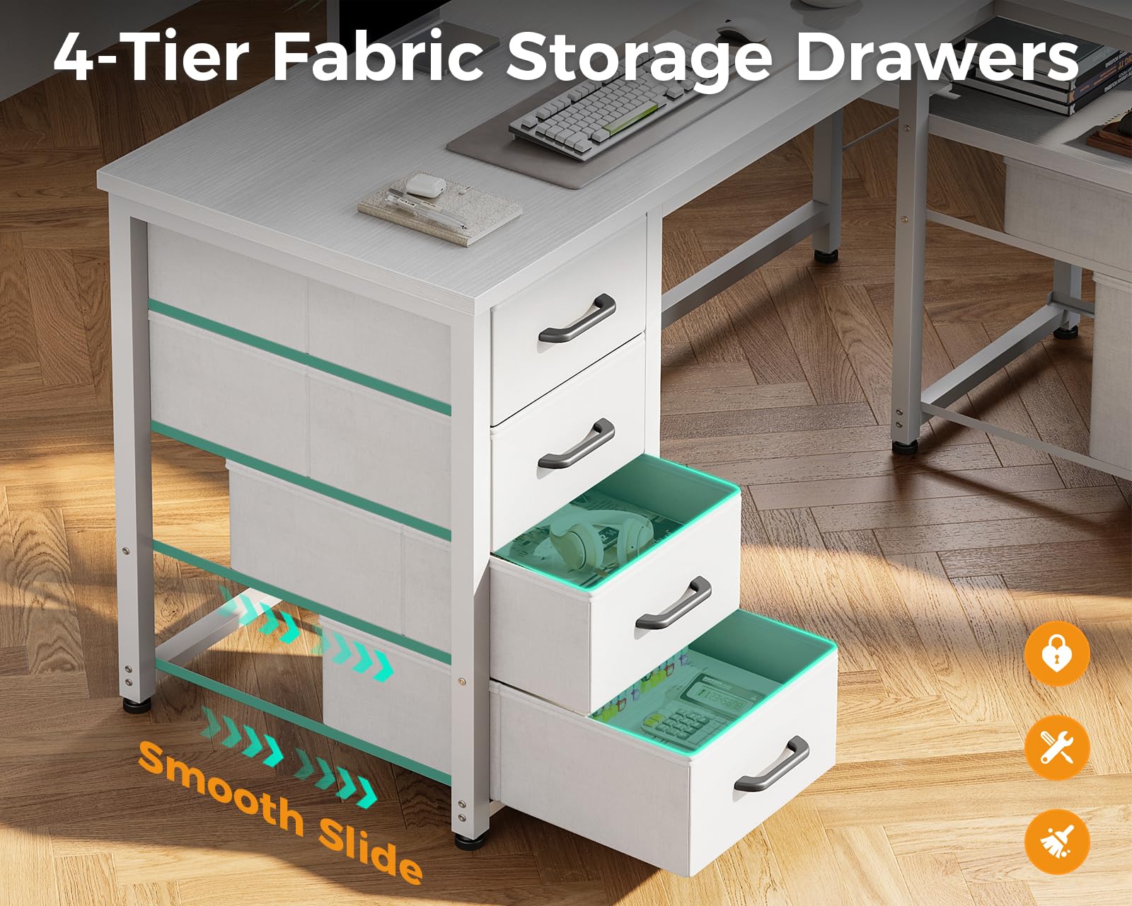 Coleshome L Shaped Computer Desk with 6 Drawers and Power Outlet