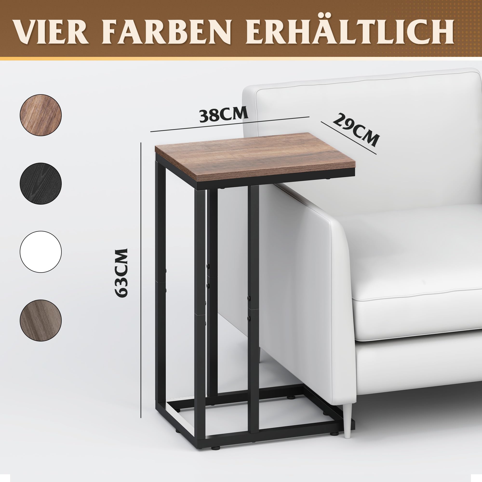 WLIVE C-Shape Side Table with Metal Frame, Brown