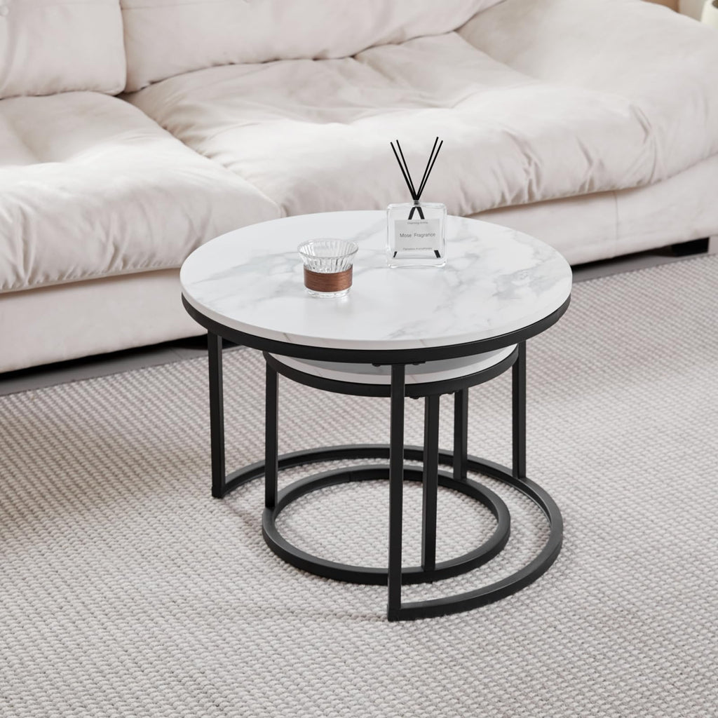 GrandCA HOME Set of 2 Round Coffee Tables with Imitation Marble