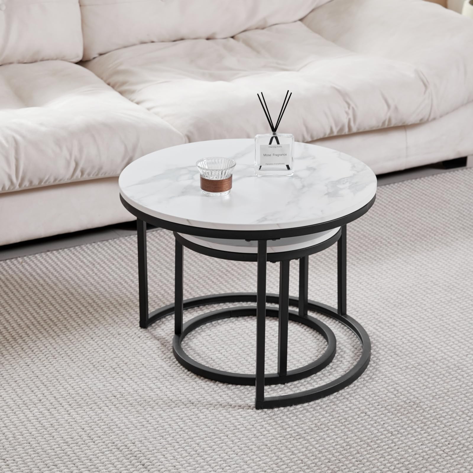 GrandCA HOME Set of 2 Round Coffee Tables with Imitation Marble