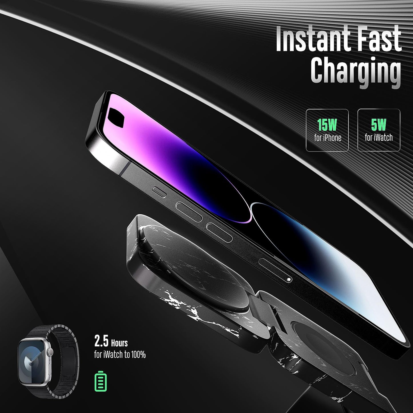 3-in-1 Wireless Charger – Fast Magnetic Charging for iPhone, Apple Watch, & AirPods | Foldable & Portable Dock