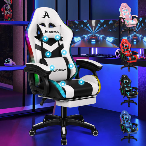 ALFORDSON Gaming Chair with 8-Point Massage and 12-color RGB LED lighting