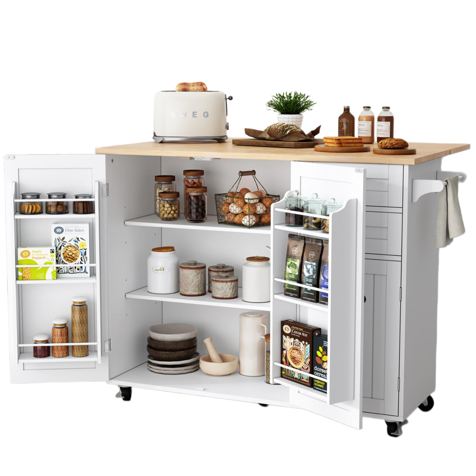 HLR Sage Green Rolling Kitchen Island with Storage