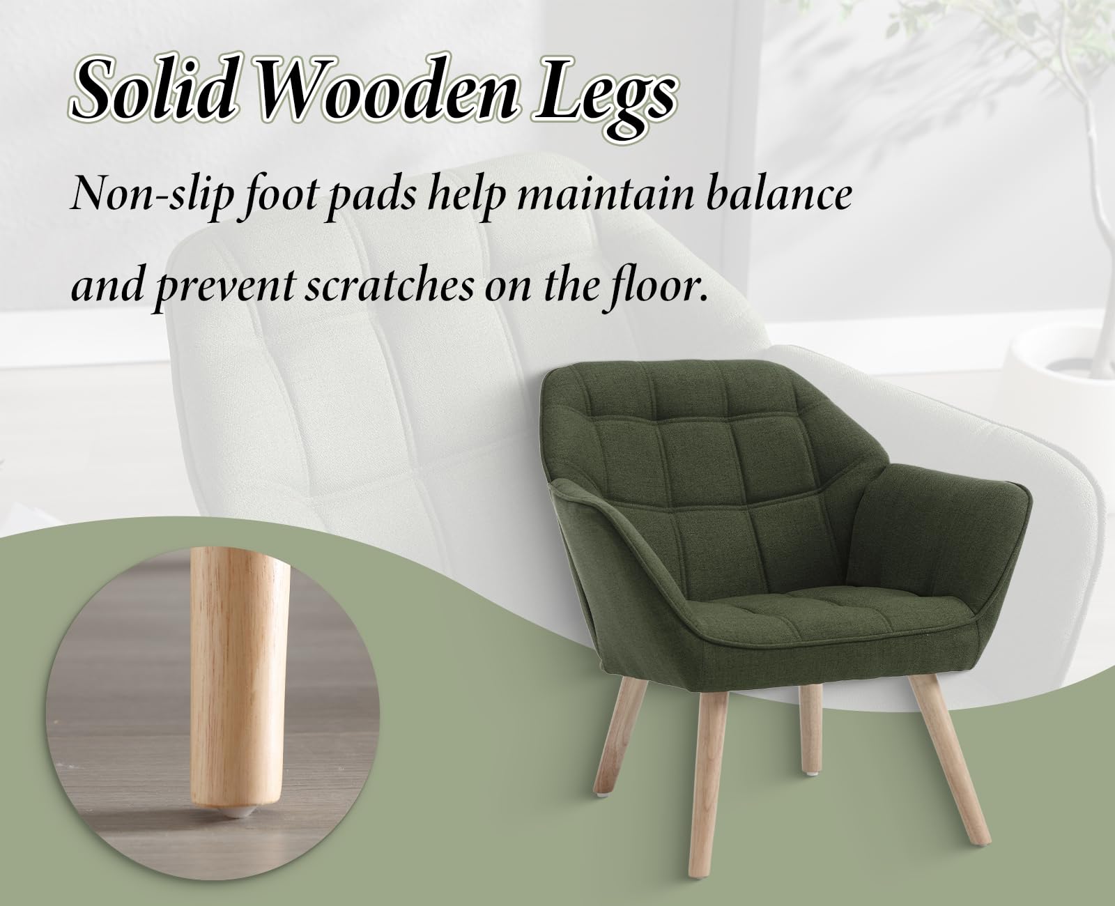 chairus Set of 2 Modern Linen Upholstered Armchairs with Wooden Legs