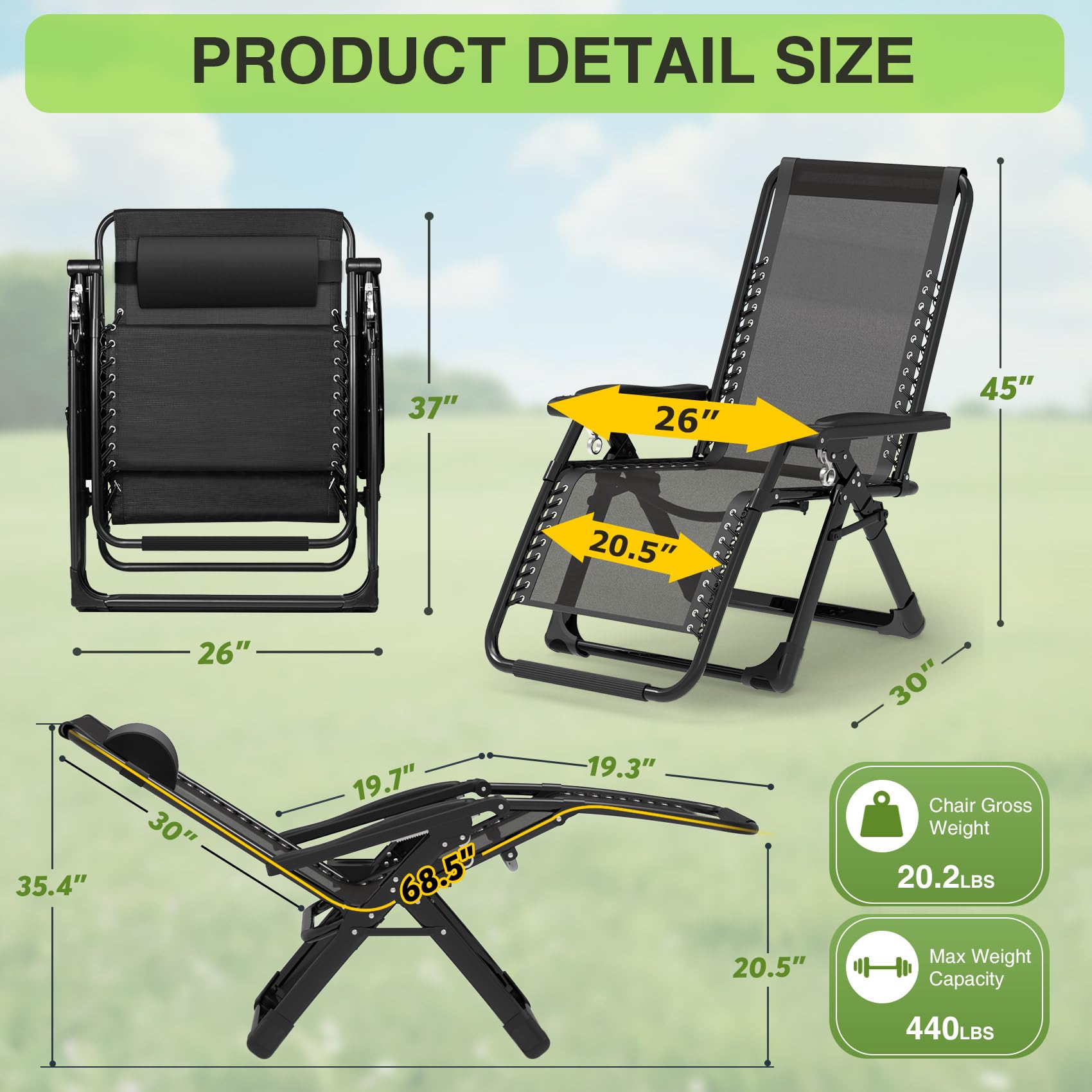 Suteck Zero Gravity Chair with Removable Cushion
