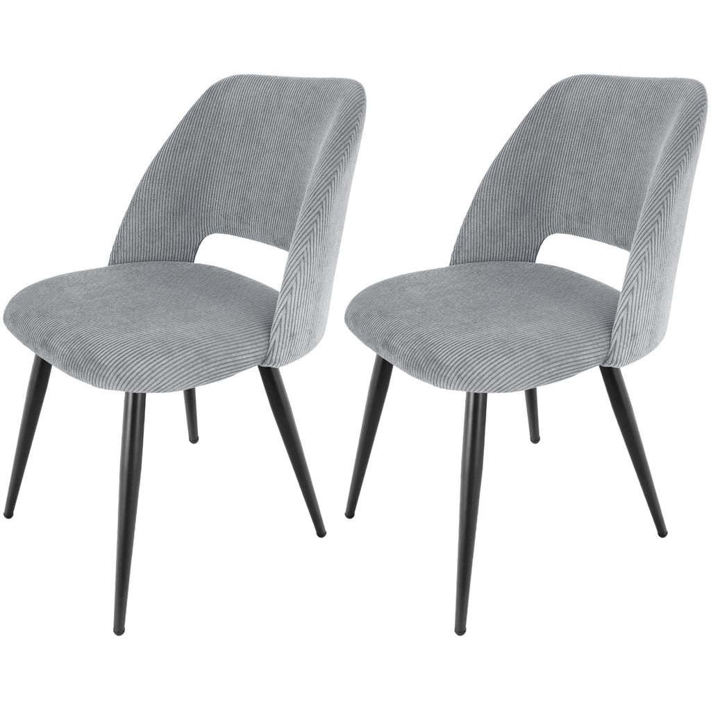 Set of 2 grey Scandinavian dining chairs with corduroy padding and metal legs