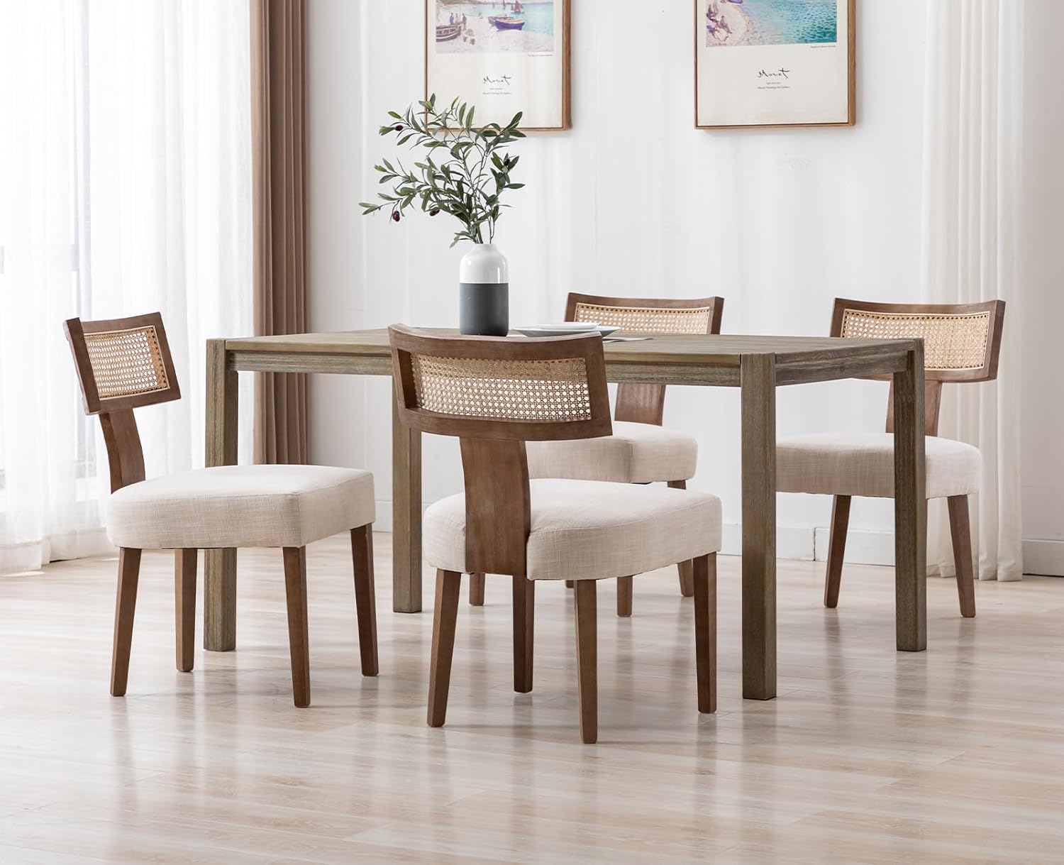 Chairus Upholstered Dining Chairs with Rattan Backrest