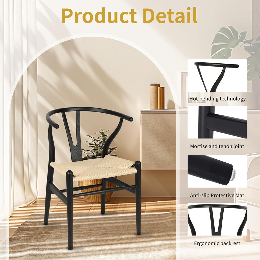 VODUR Wishbone Dining Chair Set of 2 Natural Solid Wood