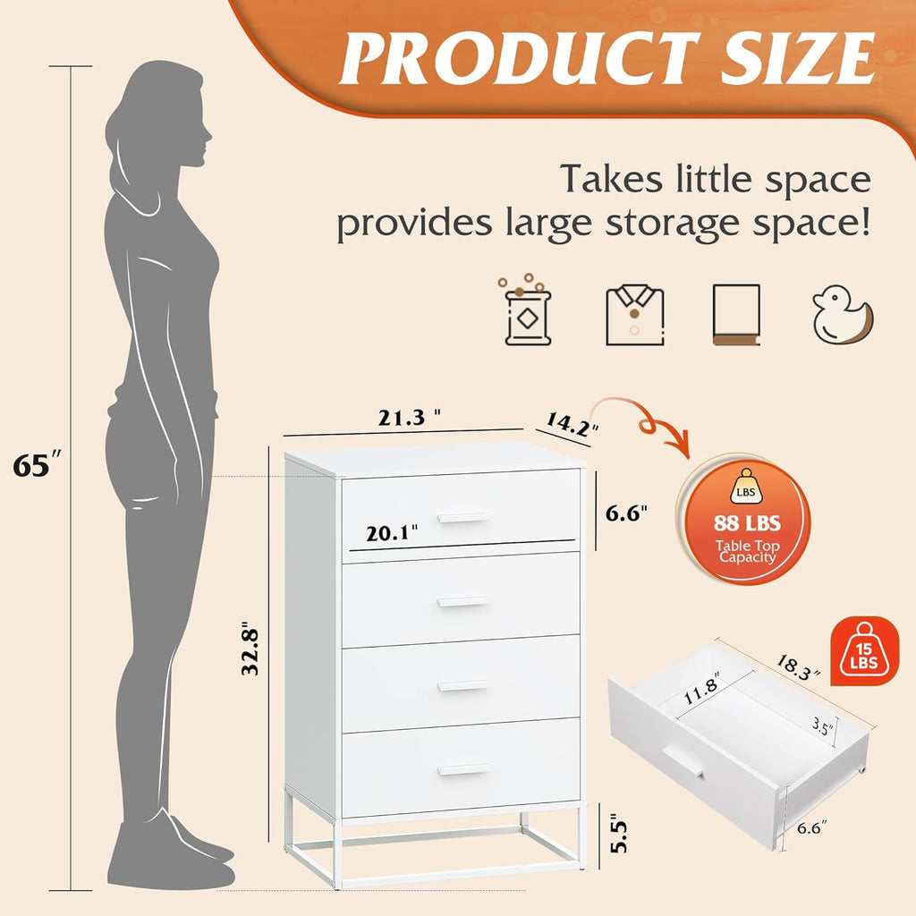 WLIVE 4-Drawer Minimalist Modern Wood Storage Chest