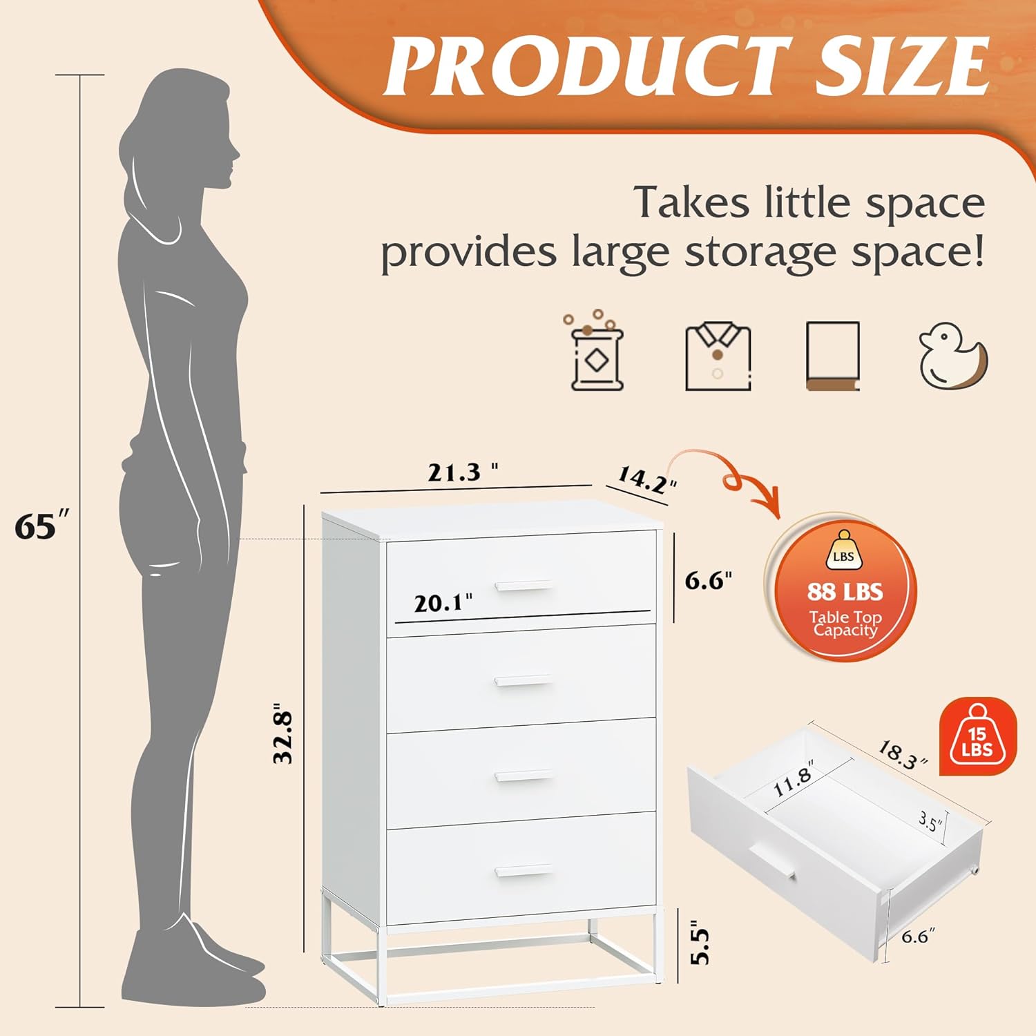 WLIVE 4-Drawer Minimalist Modern Wood Storage Chest