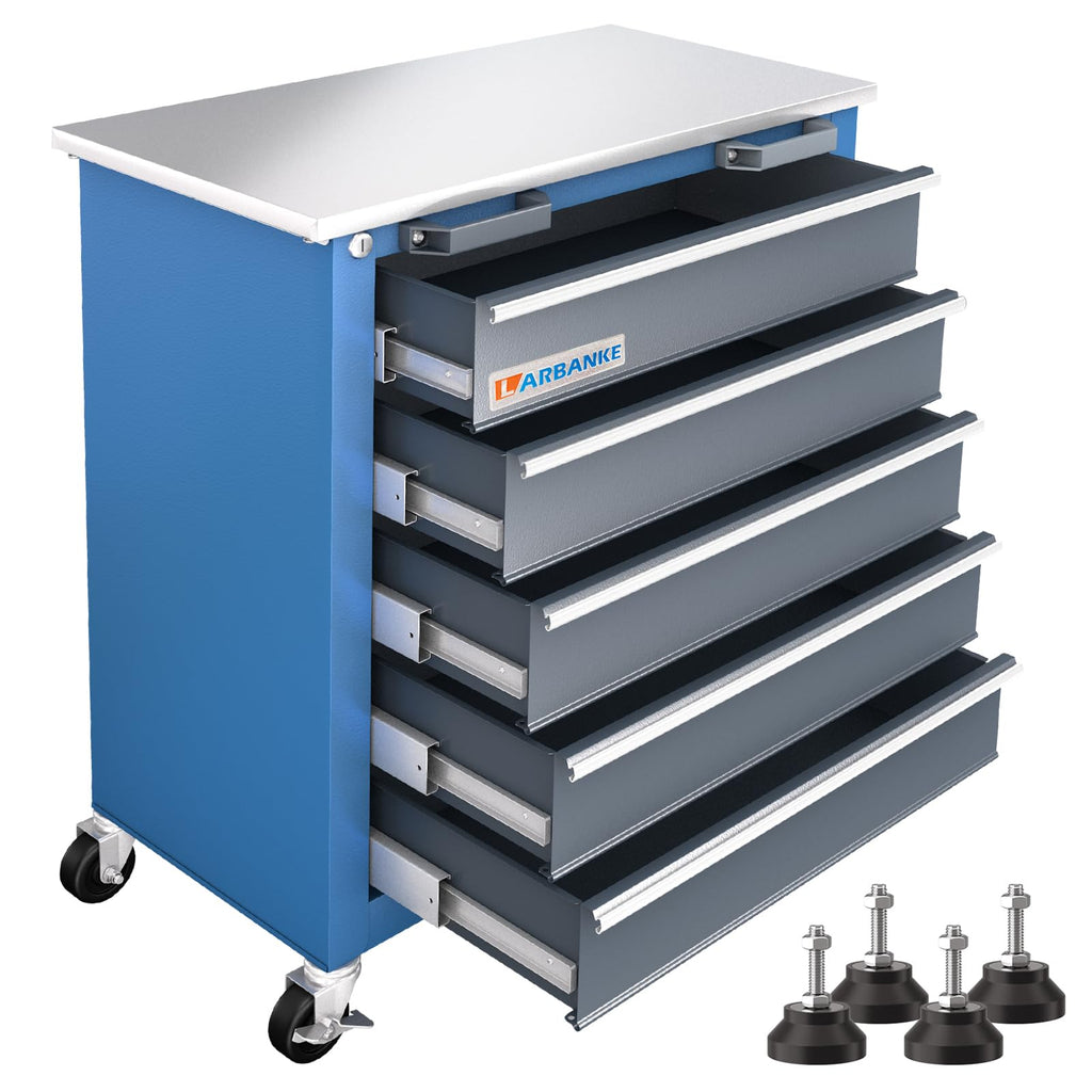 LARBANKE 5-Drawer Rolling Tool Chest with stainless steel worktop and locking system
