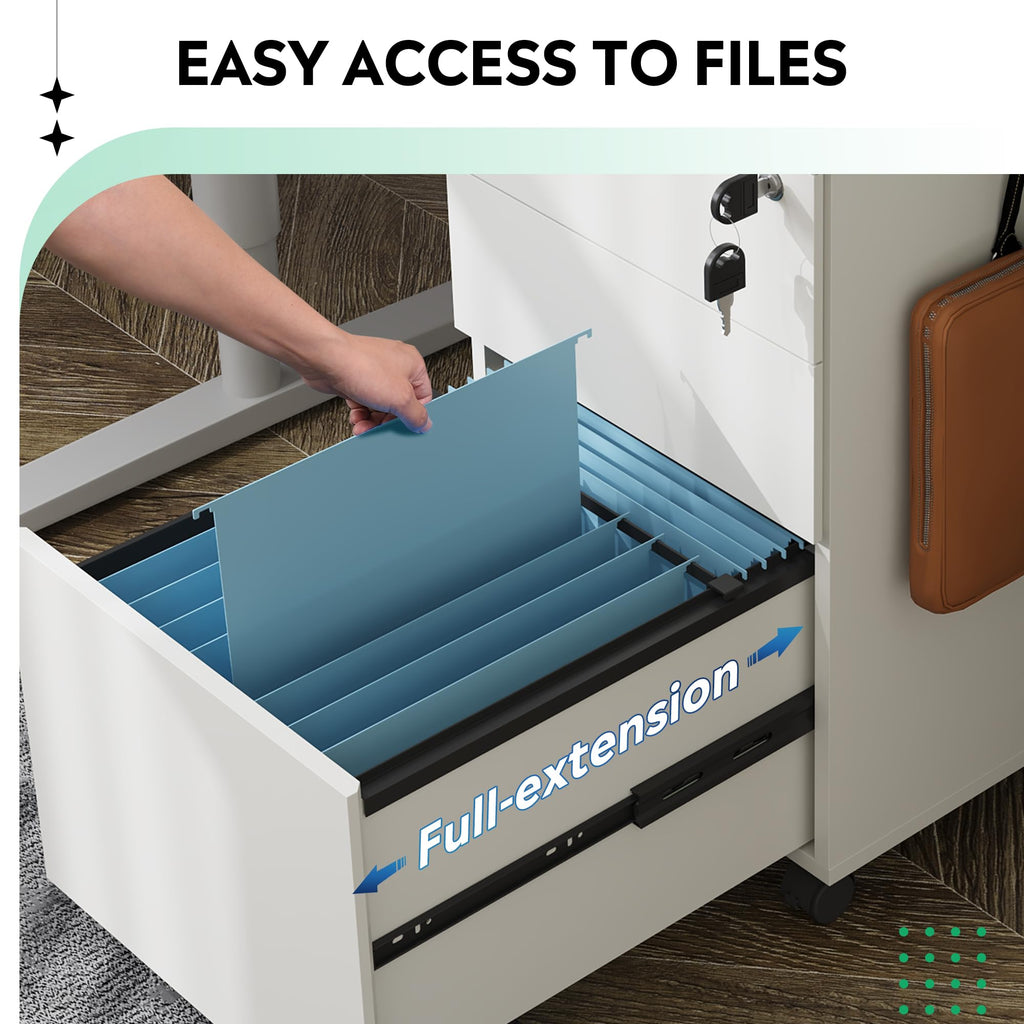 DEVAISE 3 Drawer Lockable Mobile File Cabinet, White