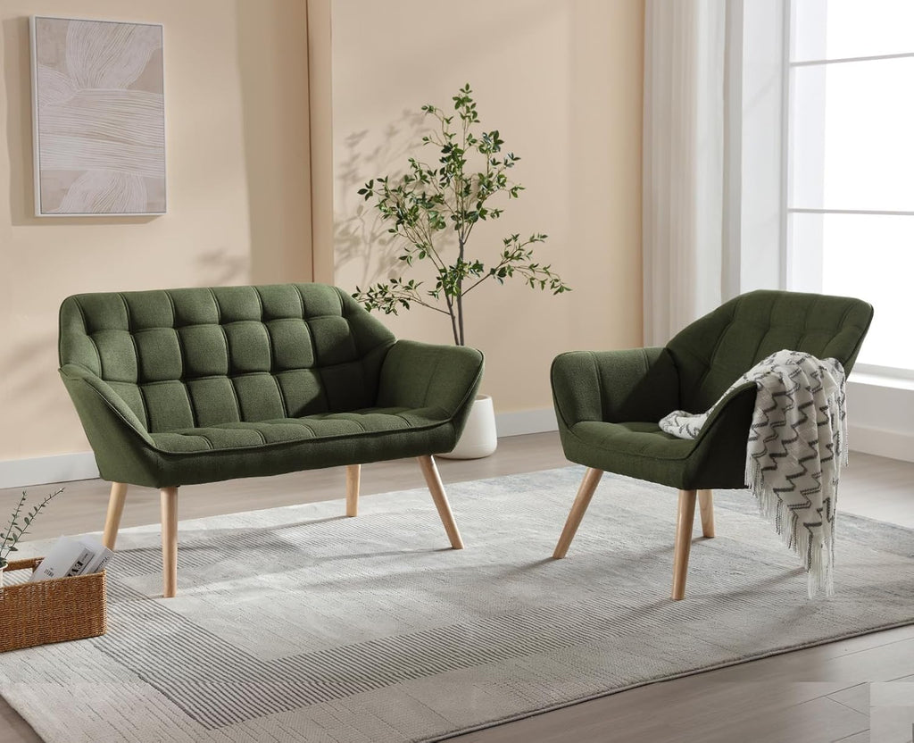 chairus Set of 2 Linen Tub Chairs - Green