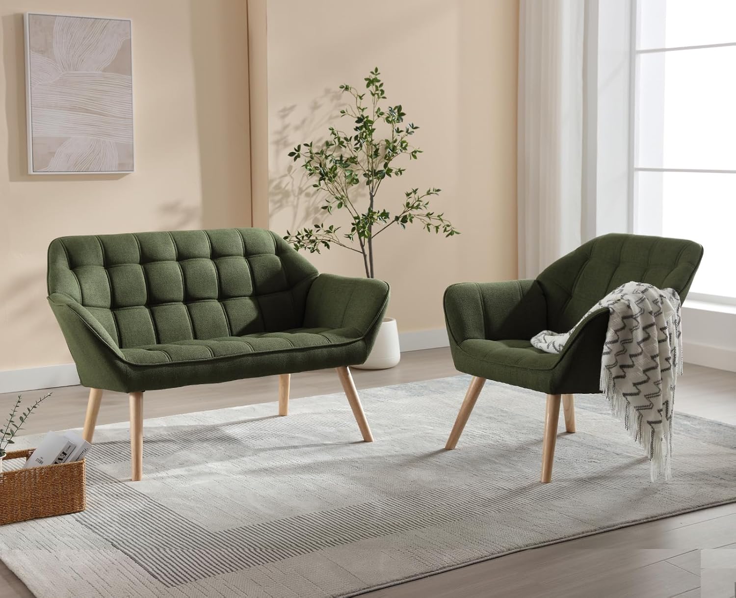 chairus Set of 2 Linen Tub Chairs - Green