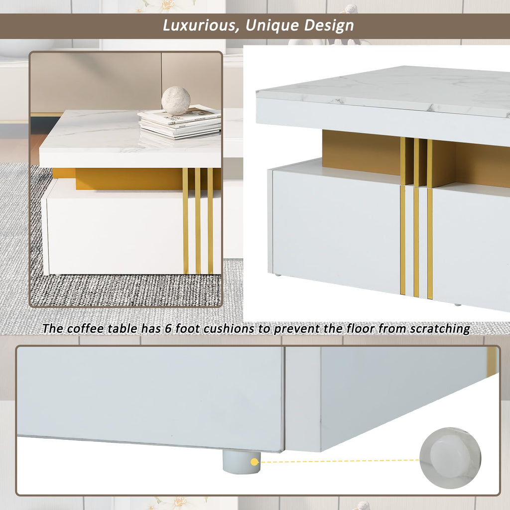 BTM Modern Rectangular Coffee Table with Imitation Marble Top