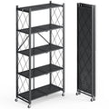 Fenbeli 5 Tier Metal Storage Shelf with wheels, black color, sturdy and foldable design