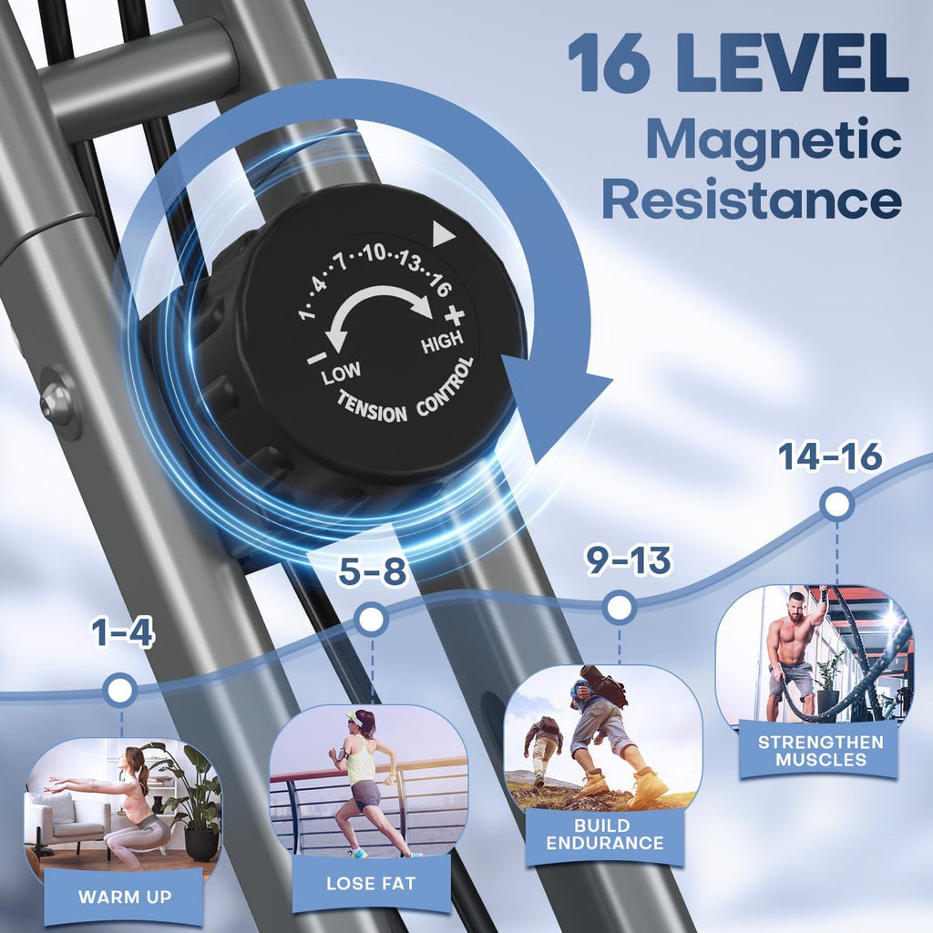 Vannect Foldable Exercise Bike with 16 Levels Magnetic Resistance - Oversized Saddle