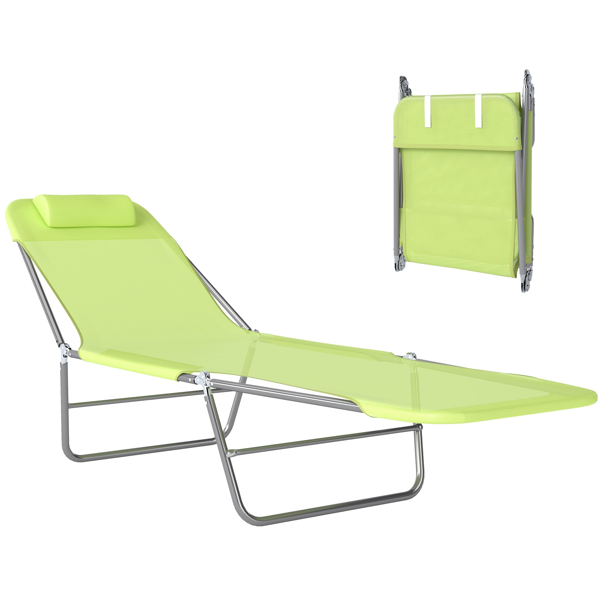 Outsunny Folding Chaise Lounge Pool Chairs with Pillow, adjustable backrest, and breathable mesh seat