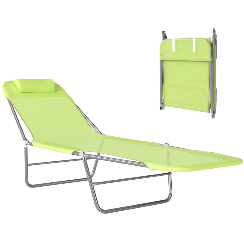 Outsunny Folding Chaise Lounge Pool Chairs with Pillow, adjustable backrest, and breathable mesh seat