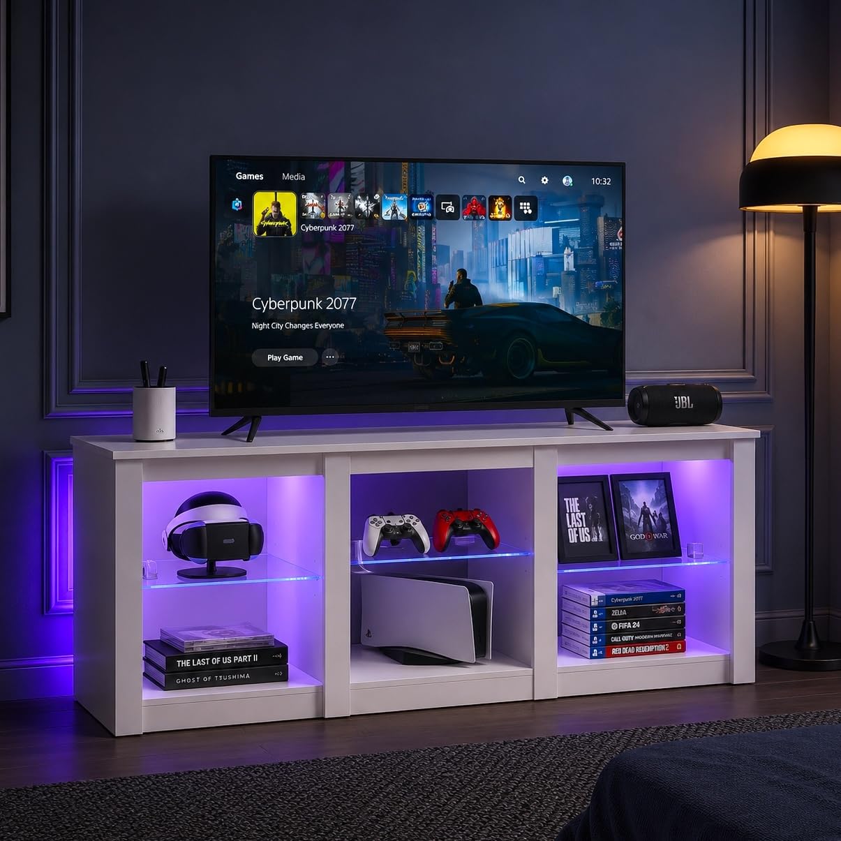 WLIVE 58" Modern LED TV Stand with RGB Lights