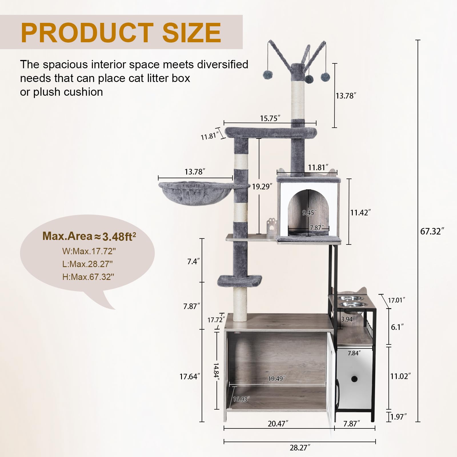 Snughome 3-in-1 Modern Cat Tower with Litter Box Enclosure