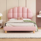 Sweiko pink upholstered bed with a semi-circular headboard and solid wood frame, perfect for children's room